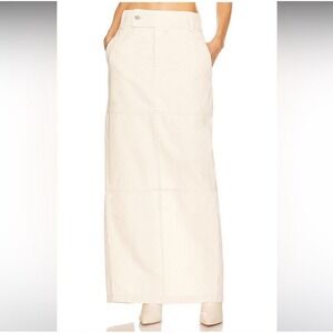 NEW HELSA Maxi Denim Skirt Ecru Utility Button Front Slit Size S